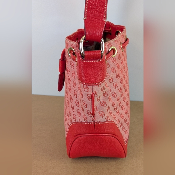 Dooney & Bourke | Red Signature Bucket Drawstring Shoulder Bag, Cloth & Leather - Picture 8 of 16